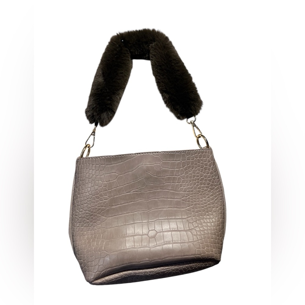 Nasty Gal Crocodile-Embossed Mini Day Bag with Fur Handle NWT!
